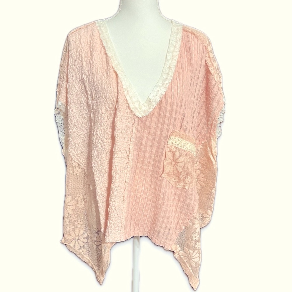 POL Blush Pink Knit & Lace Floral Top- Knit & Lace Mix Floral NEW Large Boutique - Picture 4 of 6